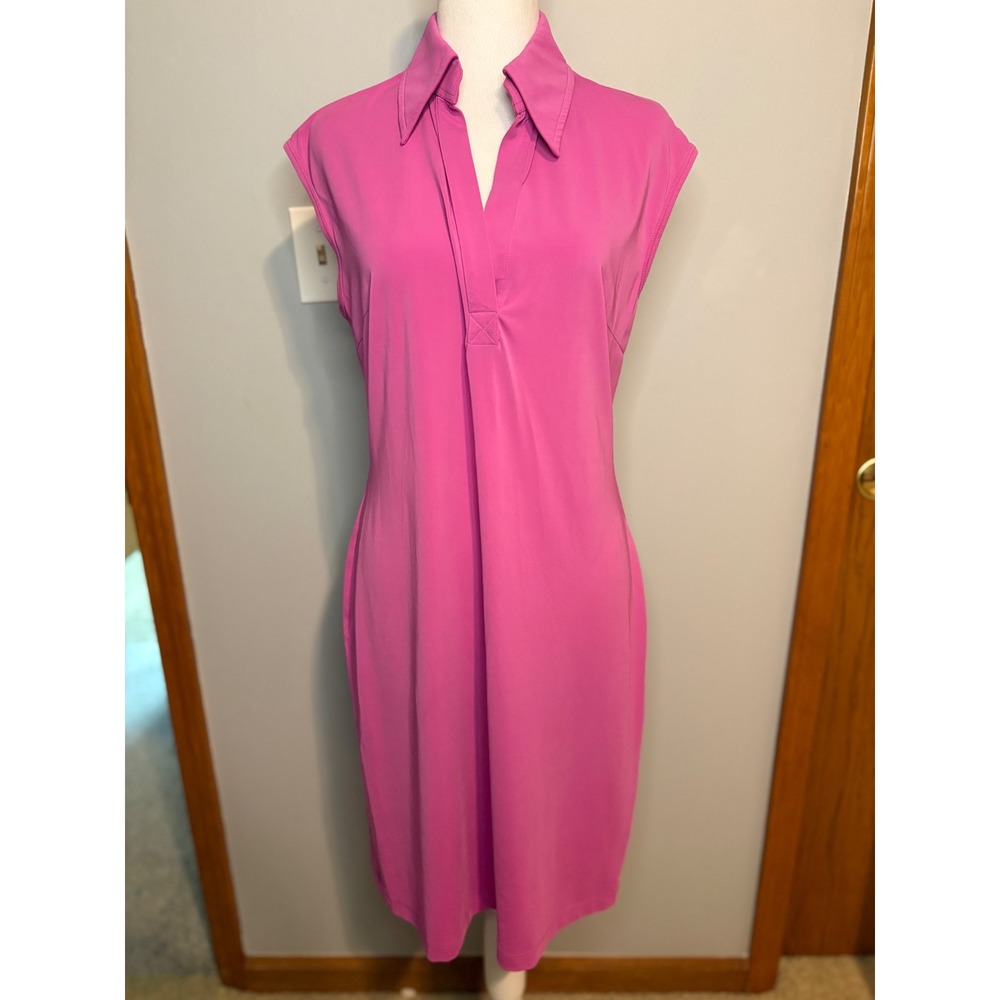 Trina Turk Pink Sleeveless V-Neck Polo Sheath Dress bright pink golf Size Large